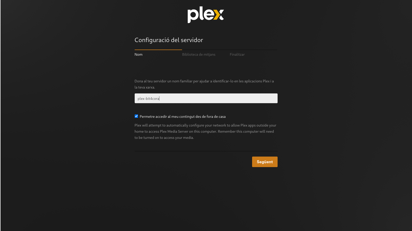 Figure 3: Configuració inicial de Plex